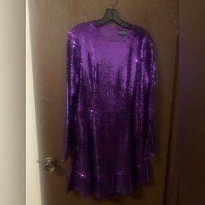 New purple sequin size 8/10 long sleeve ruffle hemline dress, Brand-Scoop